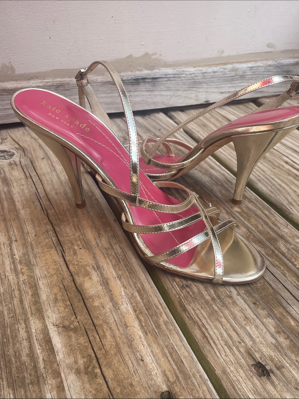 Kate Spade - HAZEL Gold Metallic Strappy Stiletto Sandals Heels Size  8